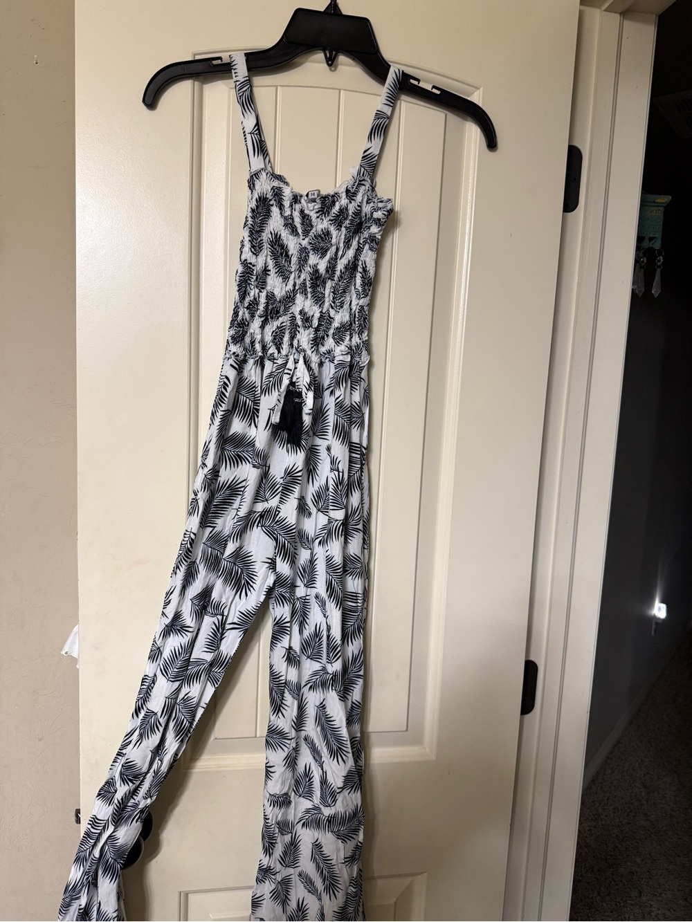 Women’s Black & White Palm-Print Jumpsuit